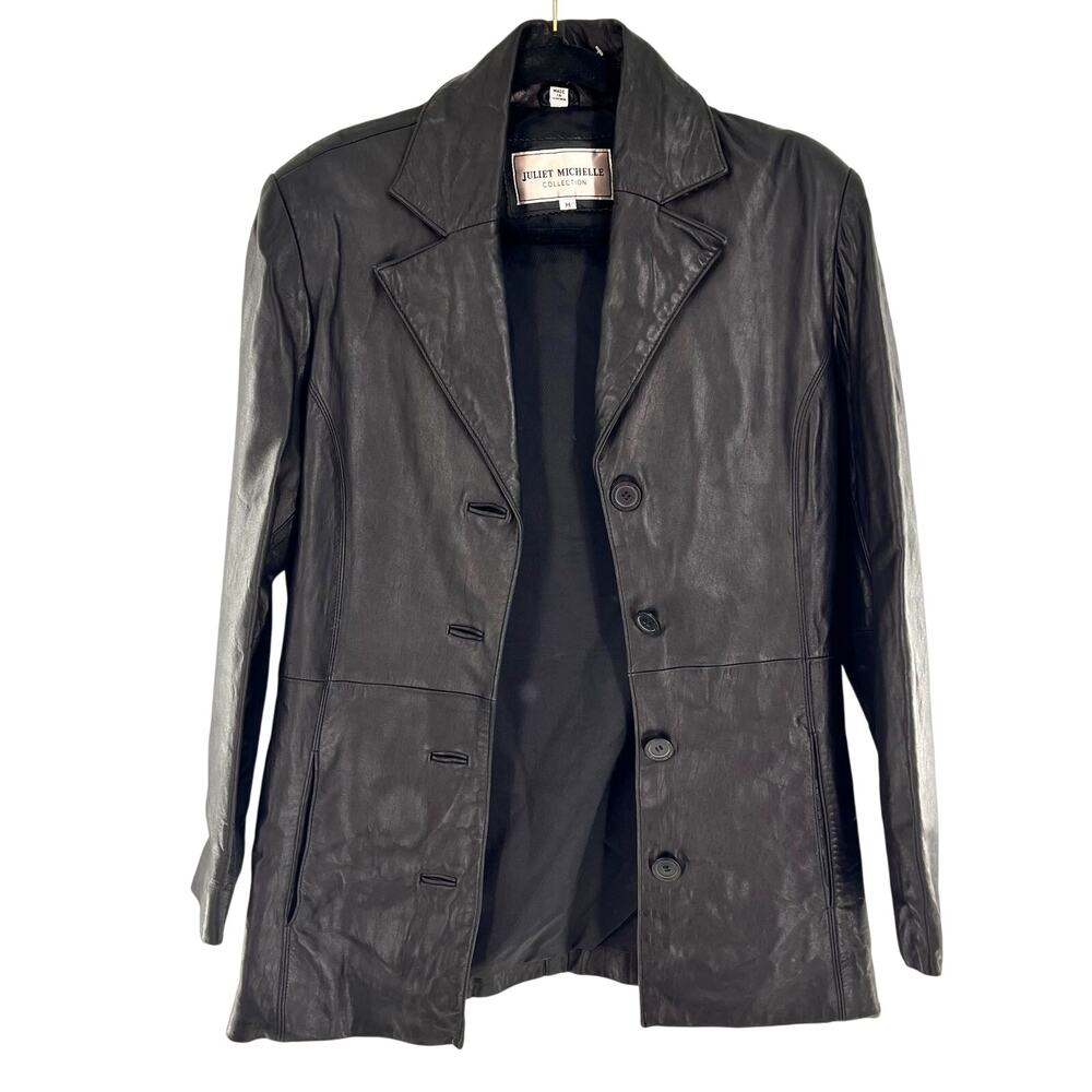 vintage women's MED 1990's 2000's lambskin black leather single breasted jacket